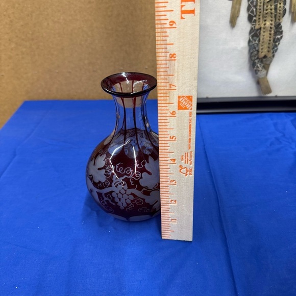 Vintage Ruby Red Bohemian Glass Vase with Grape Vine Design - Picture 9 of 10